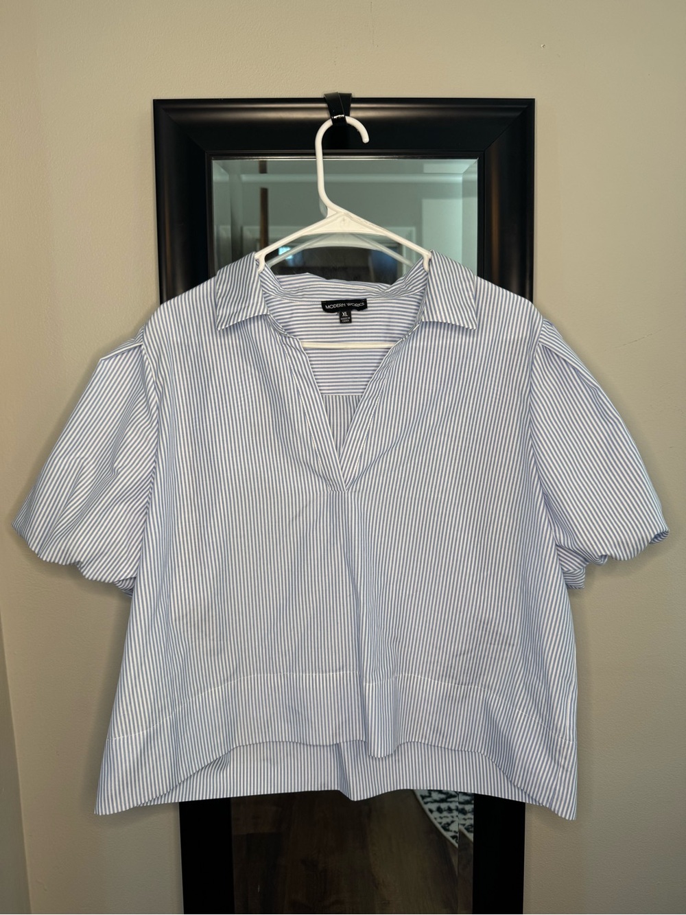 Modern Works Blue & White Striped Collared Popover Shirt XL